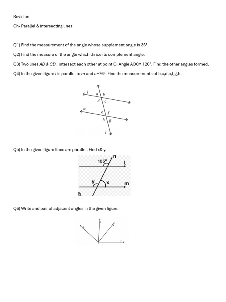 Class 7 Worksheet: Parallel & Intersecting Lines | PDF