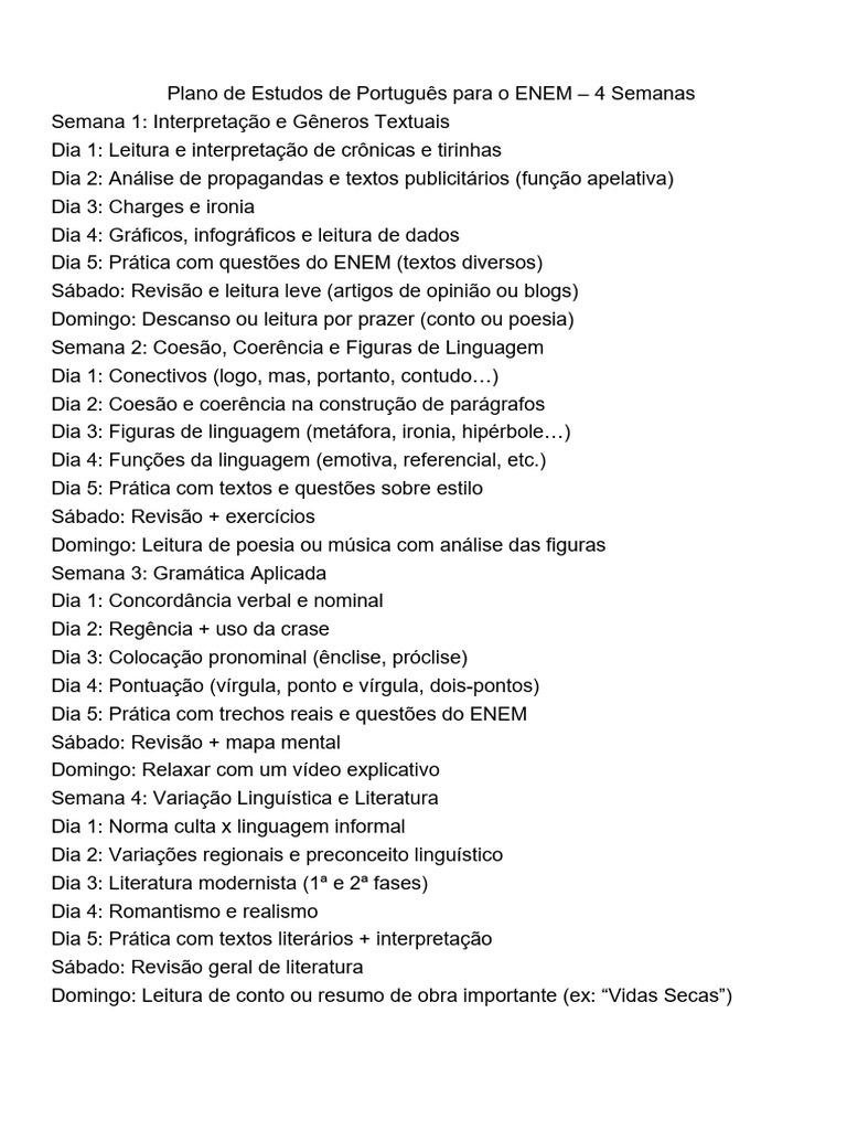 Estudo de Português para o ENEM em 4 Semanas | PDF
