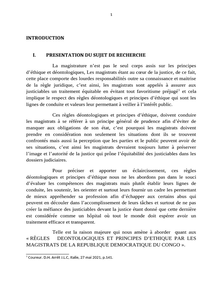 Éthique et Déontologie des Magistrats en RDC | PDF | Justice | Crime et ...