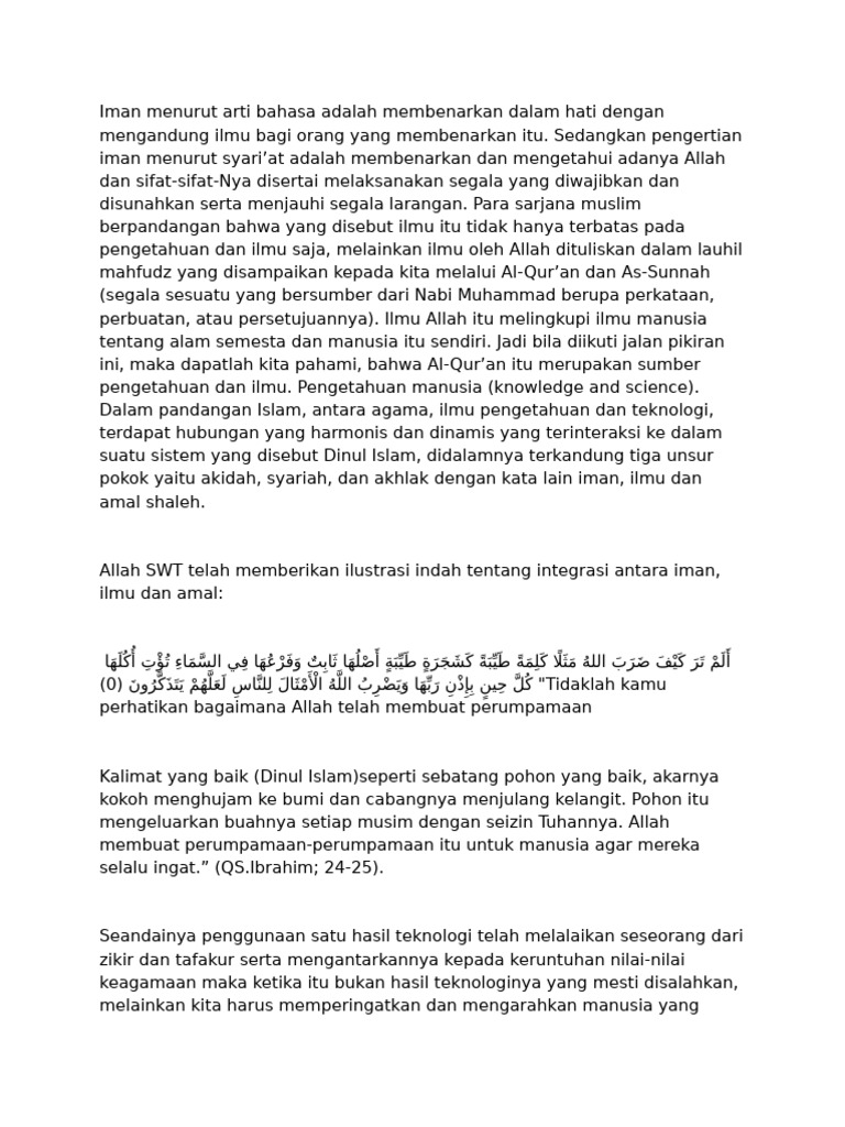 Integrasi Iman, Ilmu, dan Amal dalam Islam | PDF