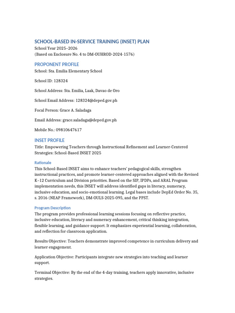 INSET 2025: Empowering Teachers' Skills | PDF | Inclusion (Education ...