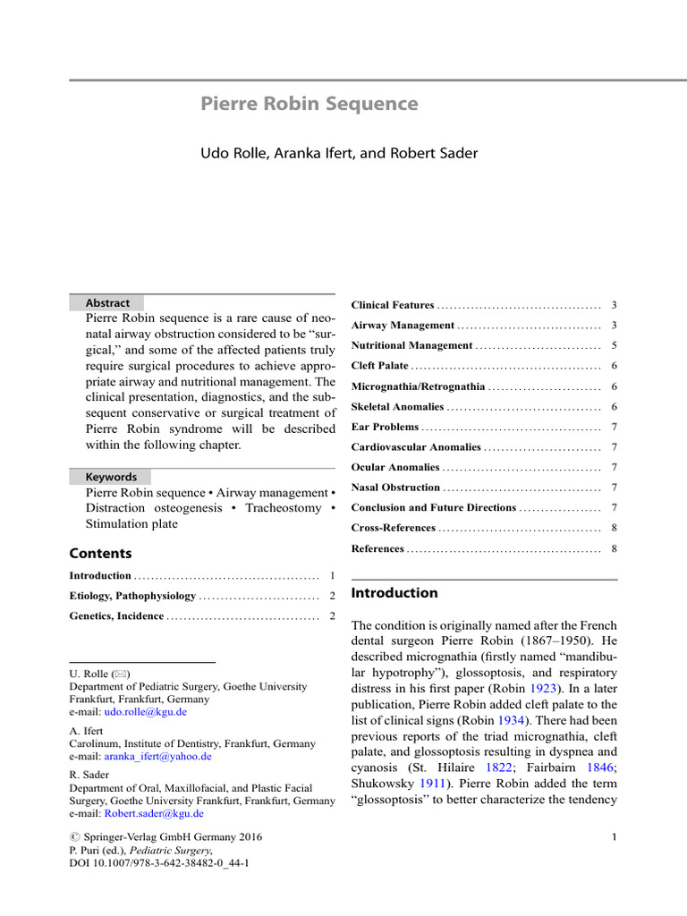 Pierre Robin Sequence Overview | PDF | Clinical Medicine | Diseases And ...