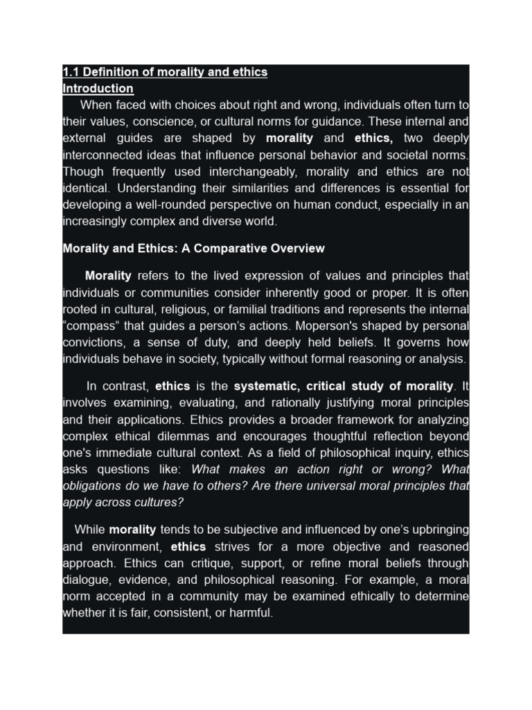 Morality and Ethics: Key Concepts Explained | PDF | Morality | Liberal ...