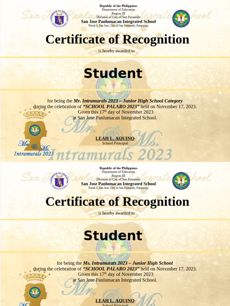 MR - Ms. Intrams Certificate | PDF