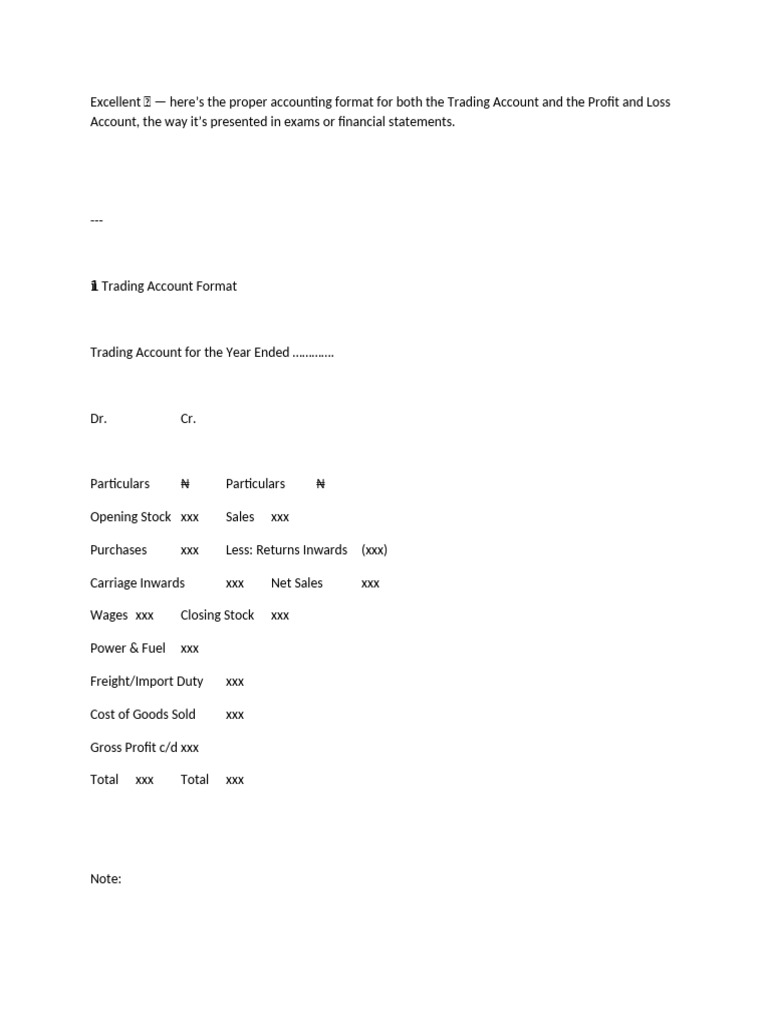 Trading & Profit Loss Account Formats | PDF