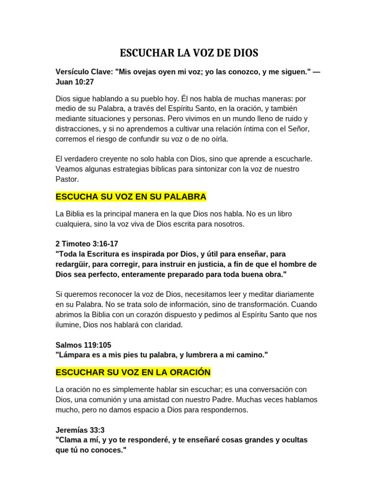 Escuchar La Voz de Dios | PDF | Oración | Dios