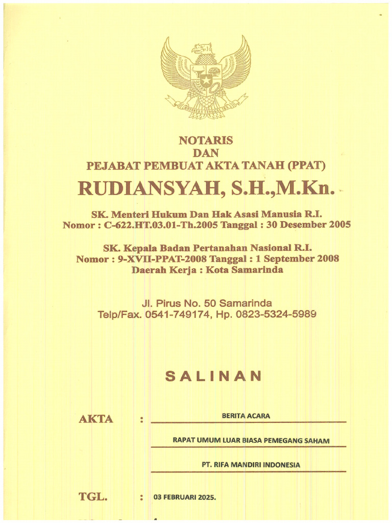 Berita Acara Rups PT Rifa Mandiri Indonesia | PDF