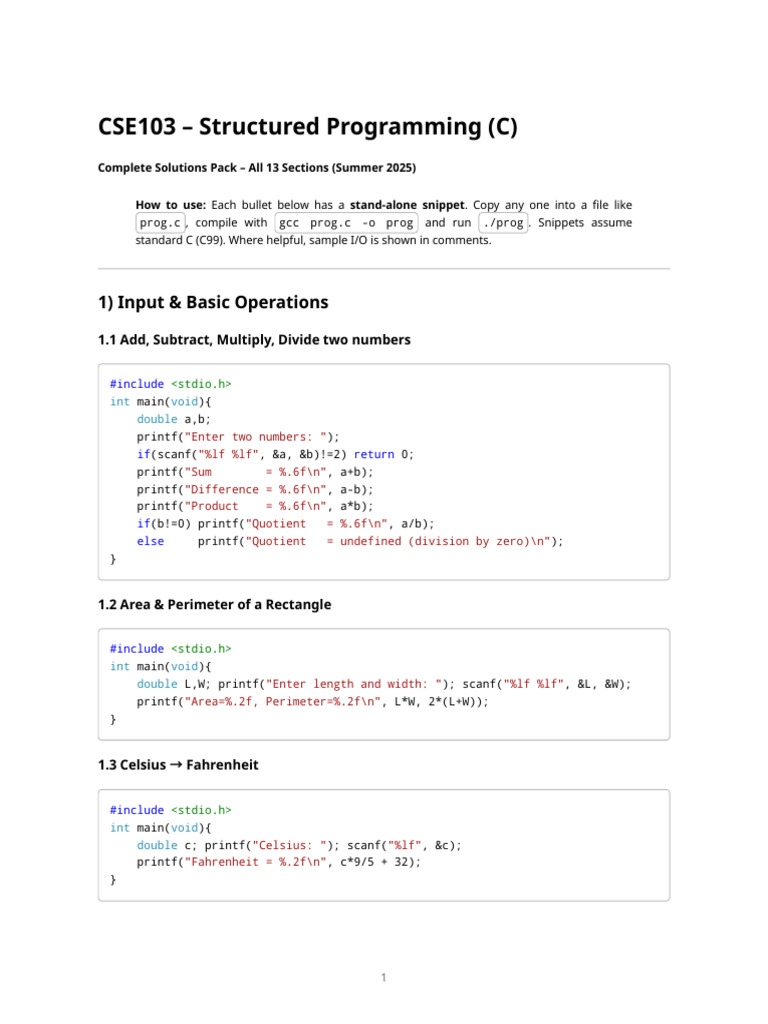 Cse103 - Full Solutions Pack (All 13 Sections) | PDF | Integer ...