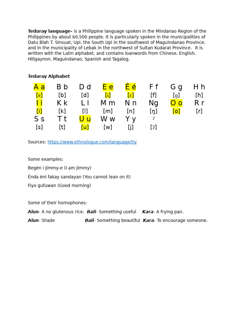 Overview of the Teduray Language | PDF