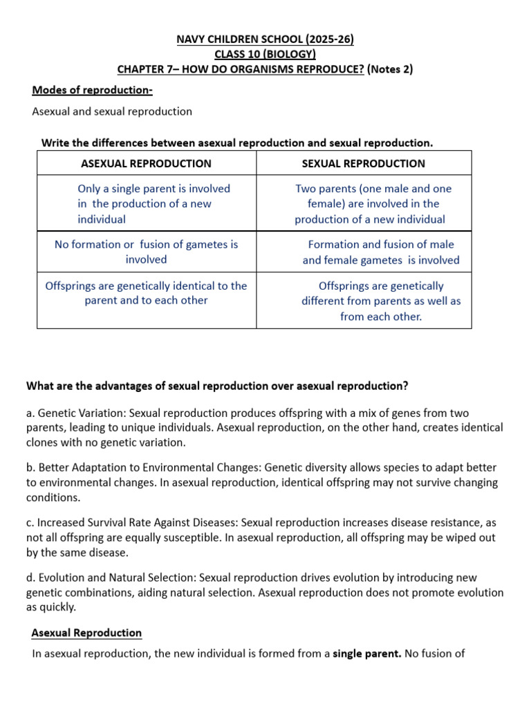 Reproduction in Organisms: Asexual vs Sexual | PDF | Reproduction ...