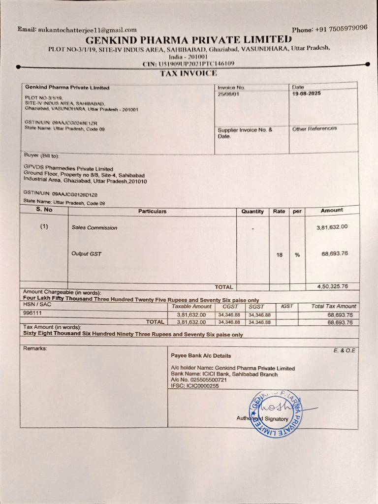 Genkind Invoice 19-08-2025 | PDF | Taxes | Trade