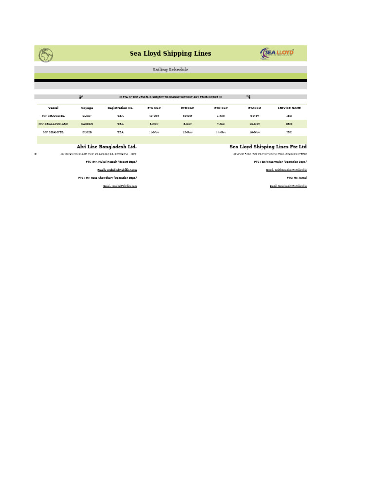 Sailing Schedule for Ever Steady 122W | PDF
