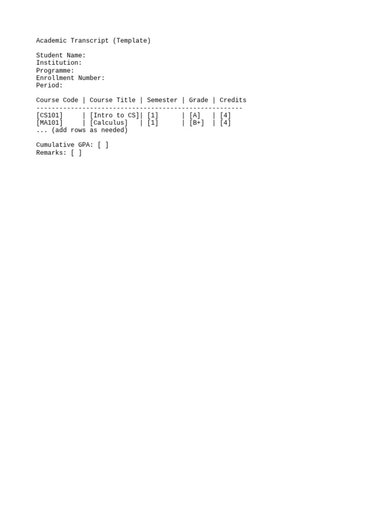 Academic Transcript Template | PDF
