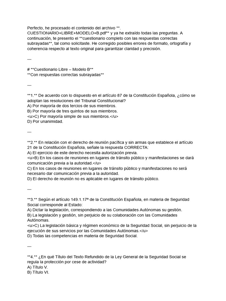 Cuestionario Modelo B con Respuestas Correctas | PDF | Jubilación | Salario