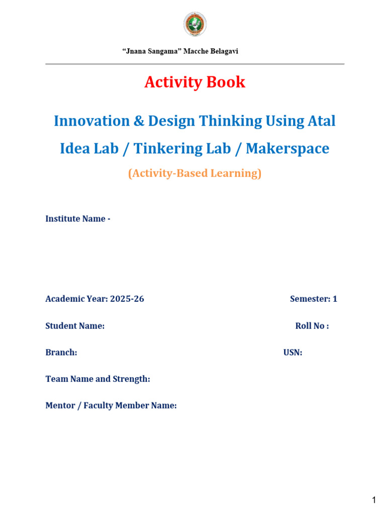 Innovation and Design Thinking Lab Actvity Book Final New | PDF ...