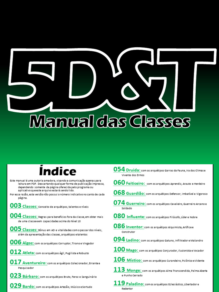 5D&T Classes | PDF | Morte | Dor