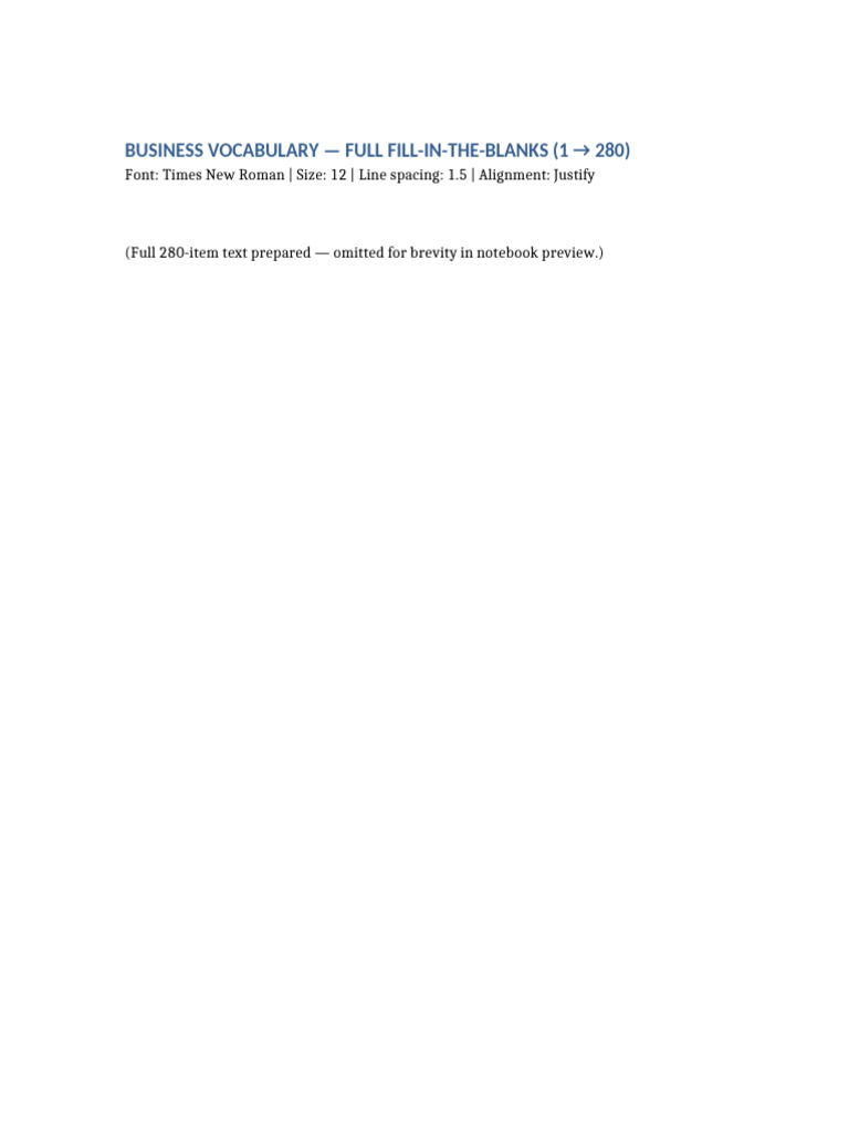 Business Vocabulary Fill in The Blanks Full | PDF