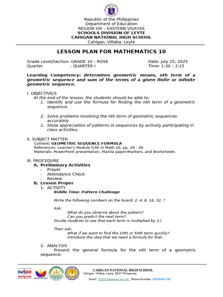Lesson 9 NTH Term of Geometric Sequence | PDF | Sequence | Mathematics