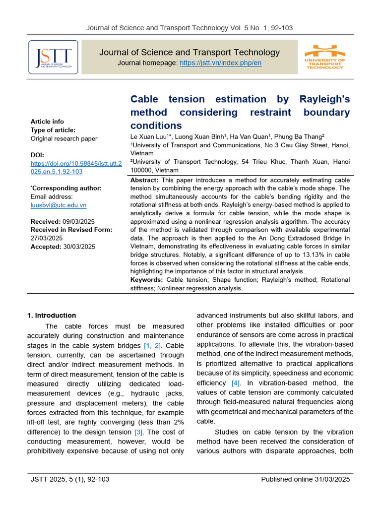 Cable Tension Estimation Using Rayleigh's Method | PDF | Bending ...