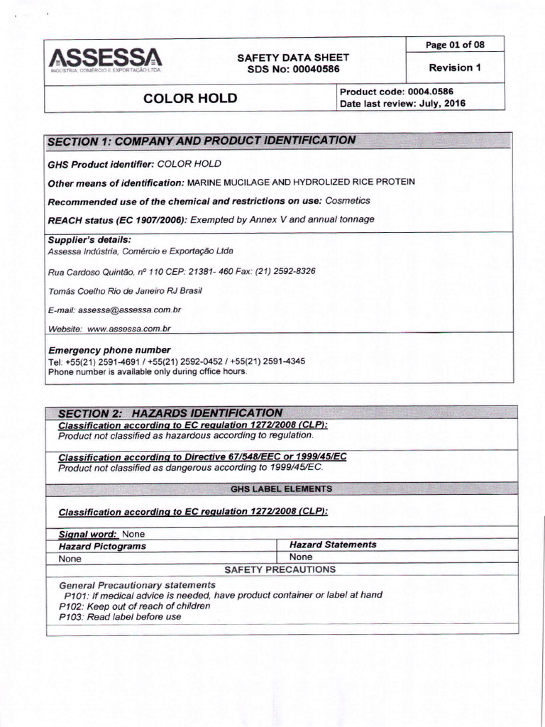 MSDS Color Hold | PDF