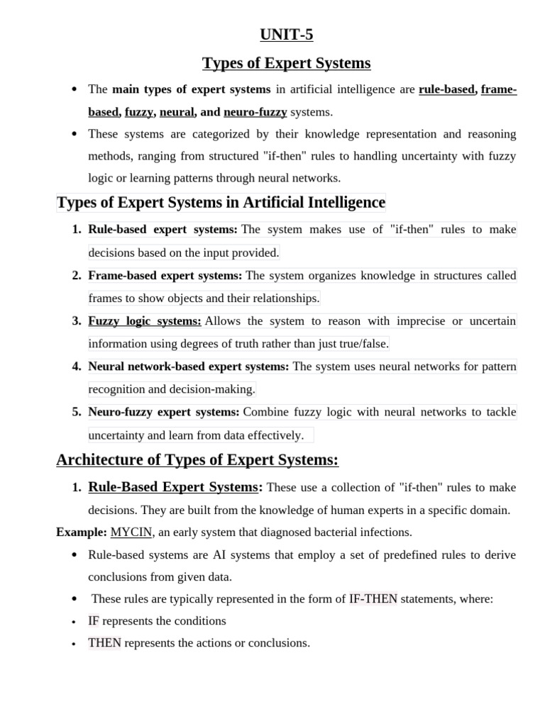 Types of Expert Systems in AI | PDF | Fuzzy Logic | System