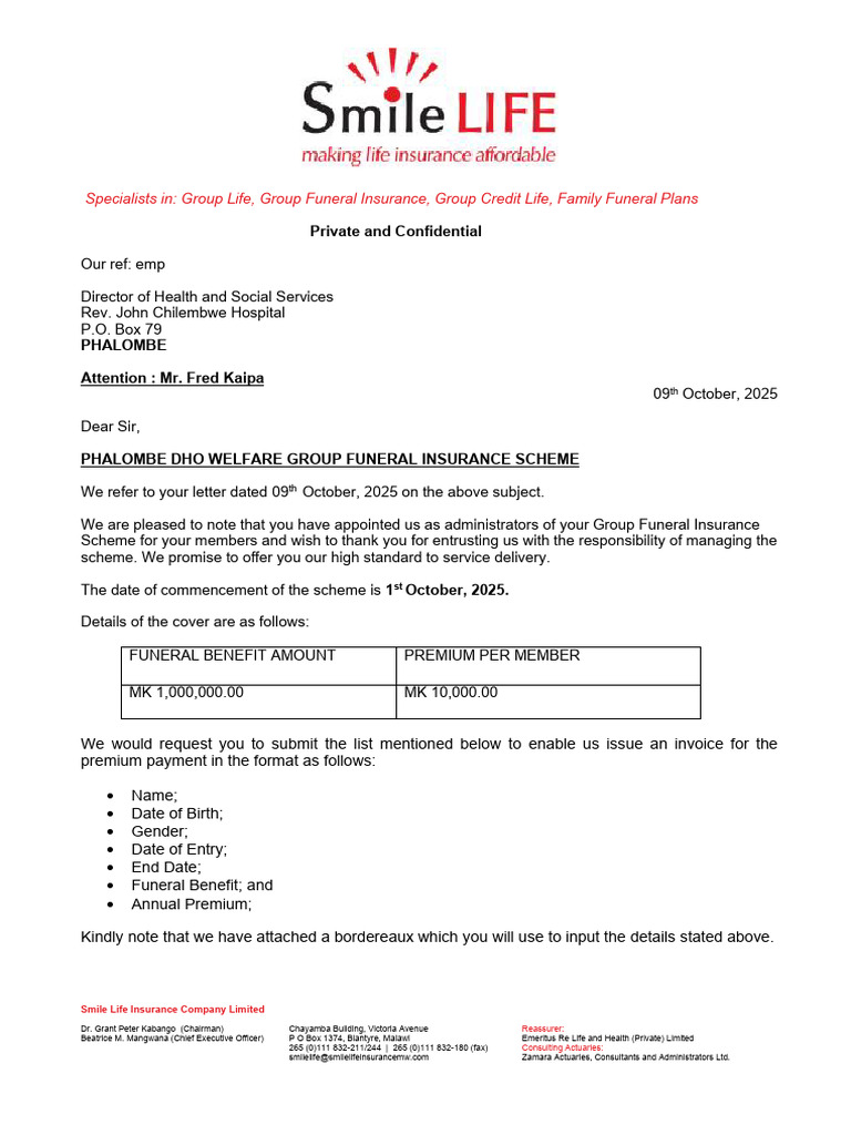 Phalombe Dho Gfi Acceptance Letter | PDF | Insurance | Financial Services