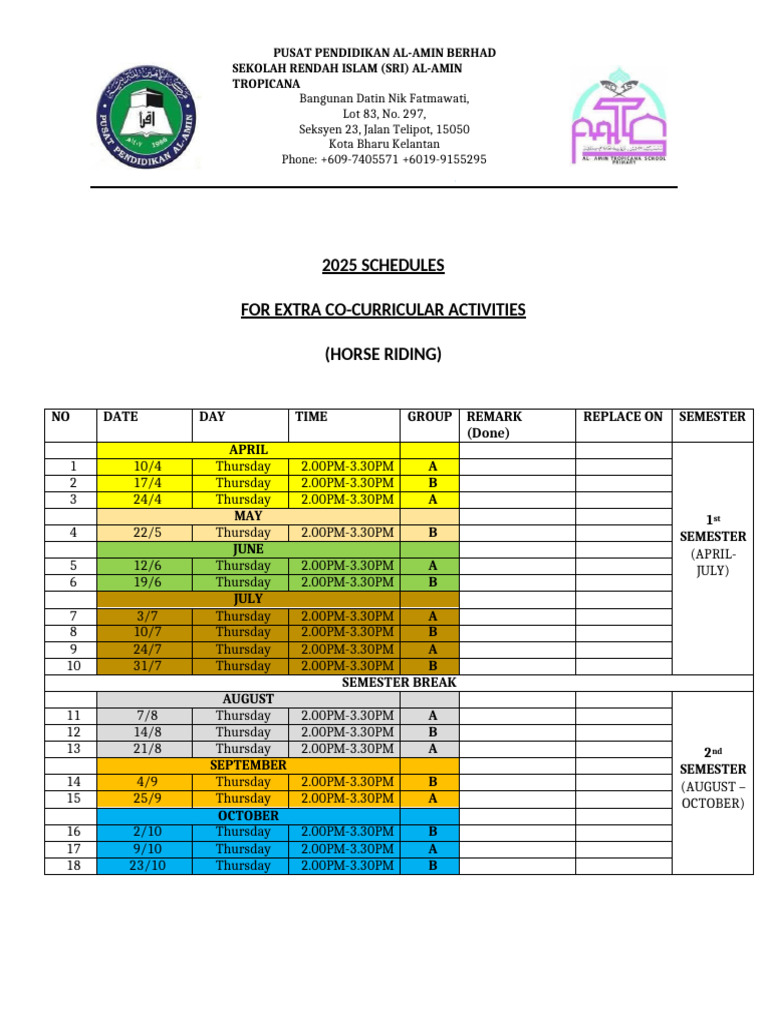 003 Horse Riding 2025 Schedules | PDF