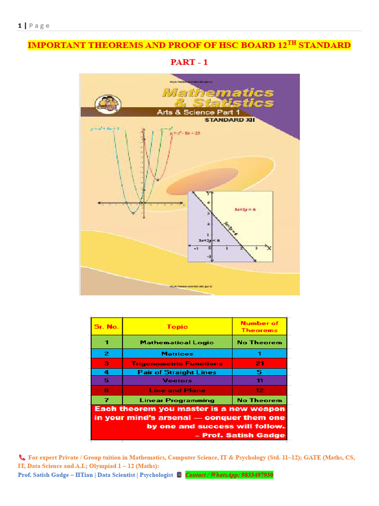 HSC 12th Math Theorems & Proofs Guide | PDF | Mathematics | Theorem