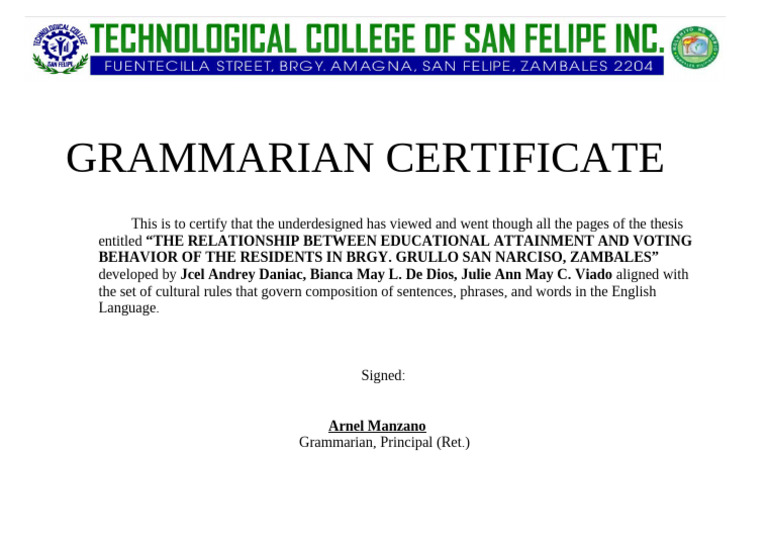 Certificate of Grammarian | PDF