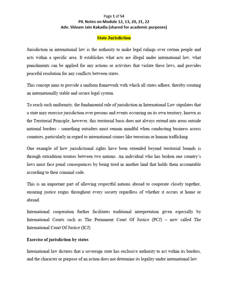 International Law: State Jurisdiction Explained | PDF | International ...