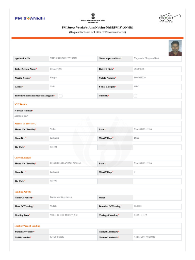 PM SVANidhi Application Details | PDF | Authentication | Access Control