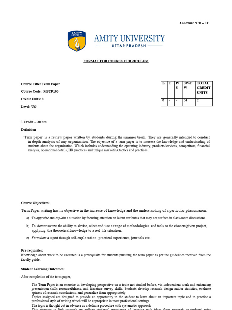 Course Curriculum for Term Paper MSTP100 | PDF | Plagiarism | Thesis