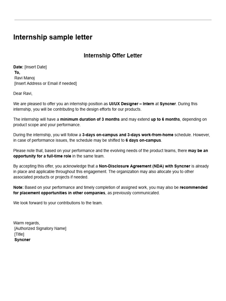 Internship Offer Letter for UI/UX Design | PDF