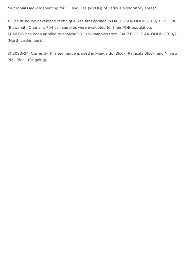 Microbial Geo-Prospecting For Oil and Gas (MPOG) of Various Exploratory ...