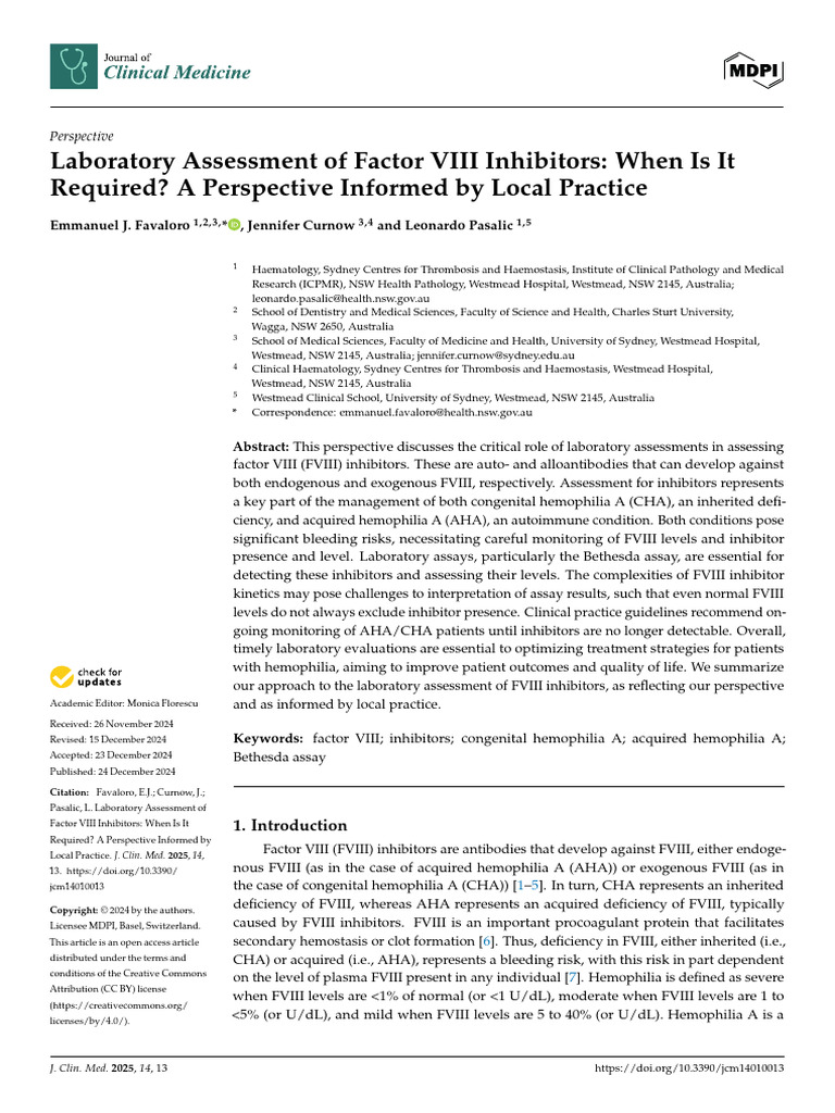 Laboratory Assessment of Factor VIII Inhibitors | PDF | Coagulation ...