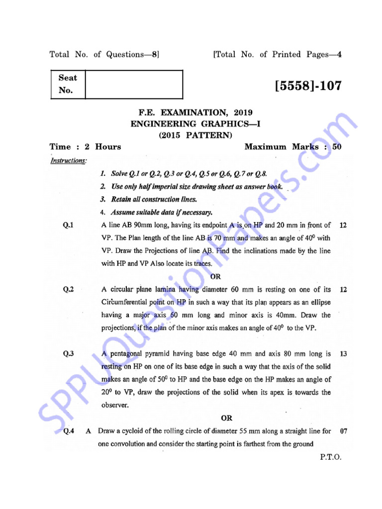 Be First Year Fe Engineering Semester 1 2019 May Engineering Graphics I ...