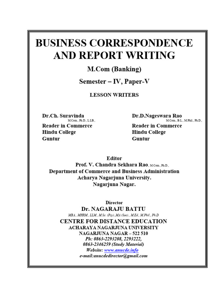 Business Correspondence and Report Writing PDF Communication