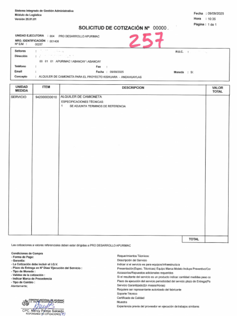 0cotizacion N 257 | PDF