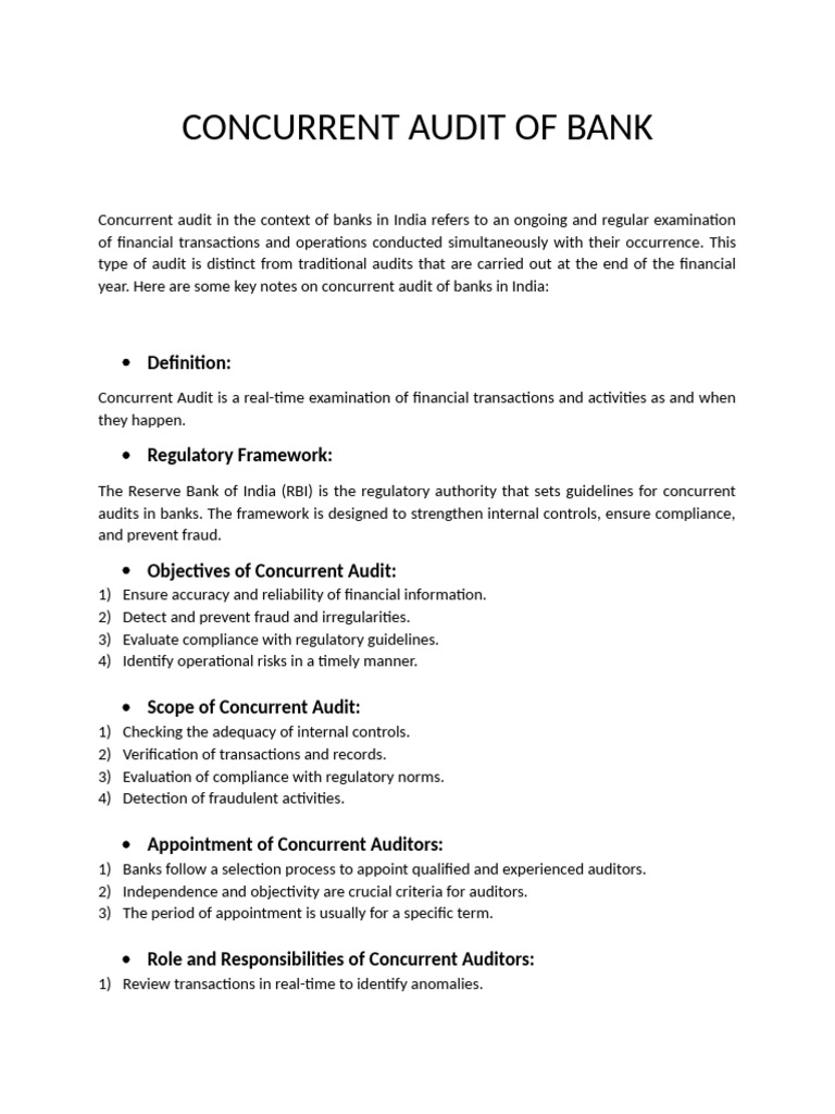 Concurrent Audit in Indian Banks | PDF | Audit | Internal Control