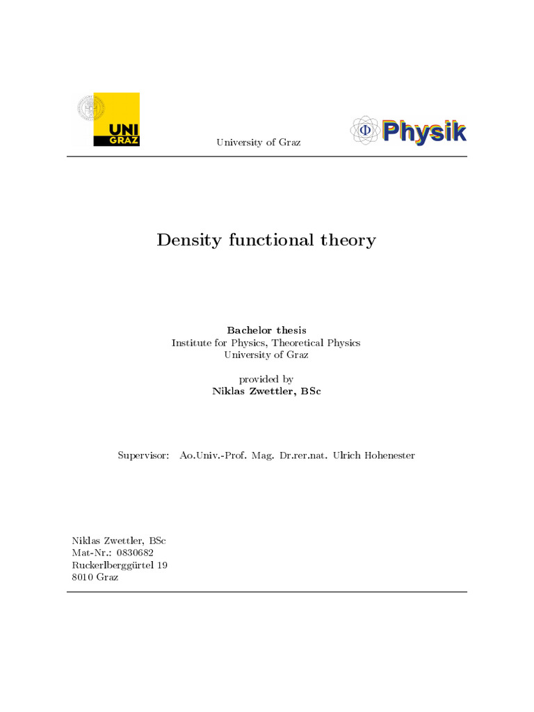 Introduction to Density Functional Theory | PDF | Density Functional ...
