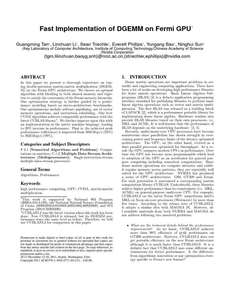Optimizing DGEMM for Fermi GPU Performance | PDF | Graphics Processing ...
