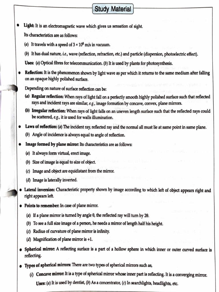 Light, Mirrors, and Lenses Study Guide | PDF | Oscillation | Mechanics