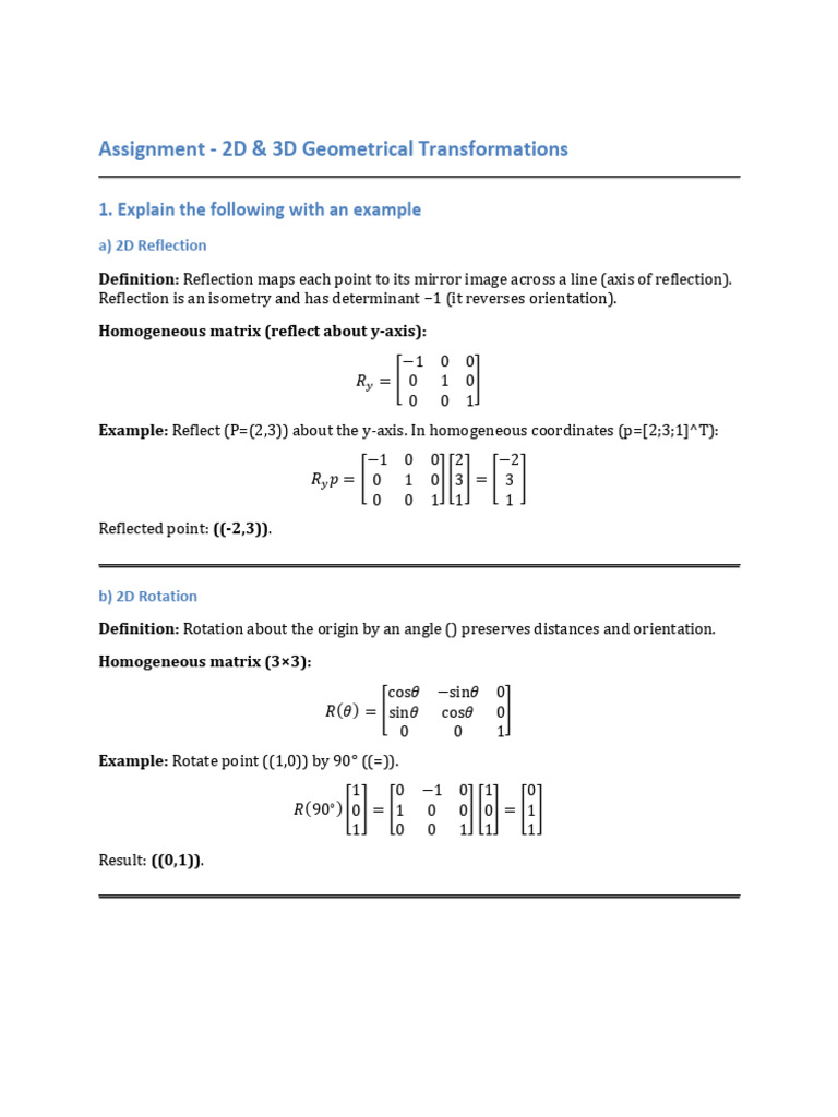 2D & 3D Geometric Transformations Guide | PDF | 2 D Computer Graphics ...