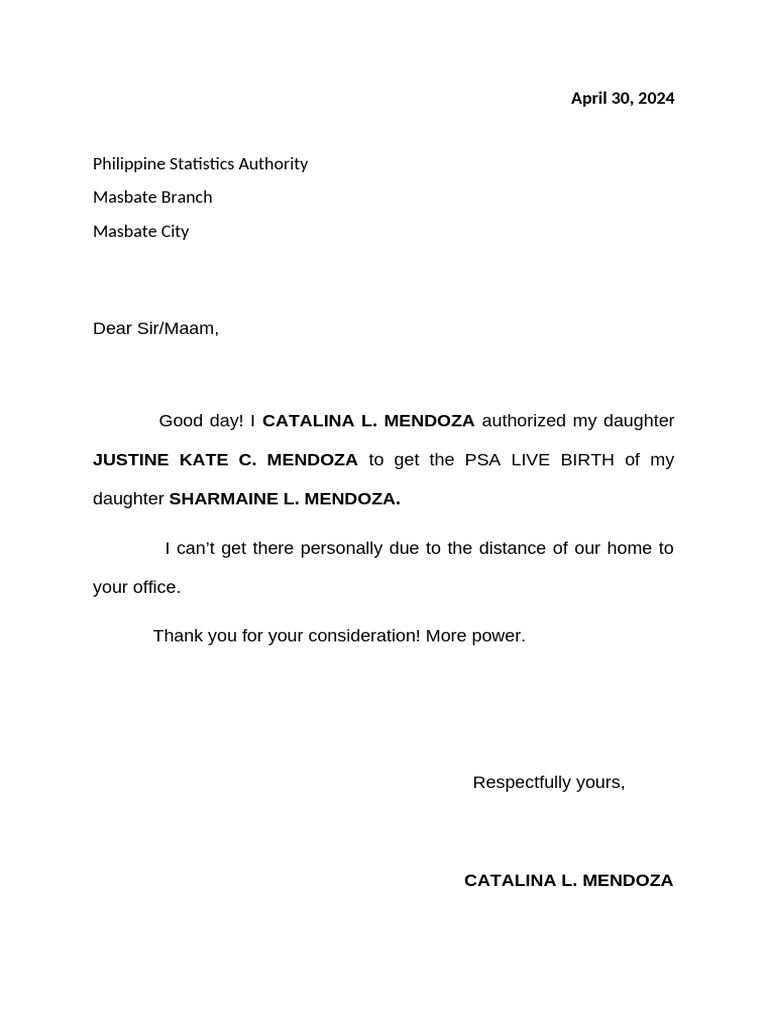 Authorization Letter for PSA Claim | PDF