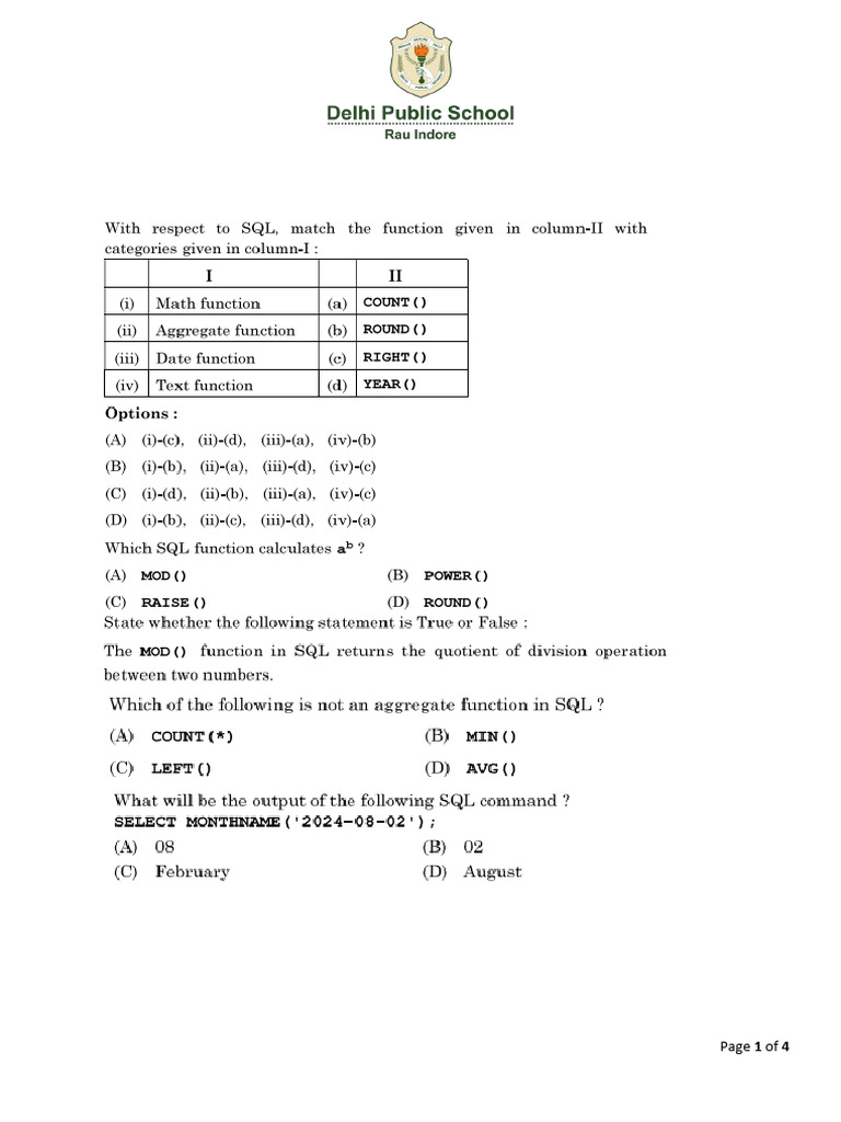 IP DBMS Revision Worksheet 1 | PDF