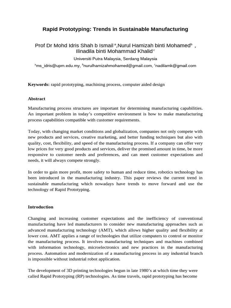Sustainable Trends in Rapid Prototyping | PDF | Computer Aided Design ...
