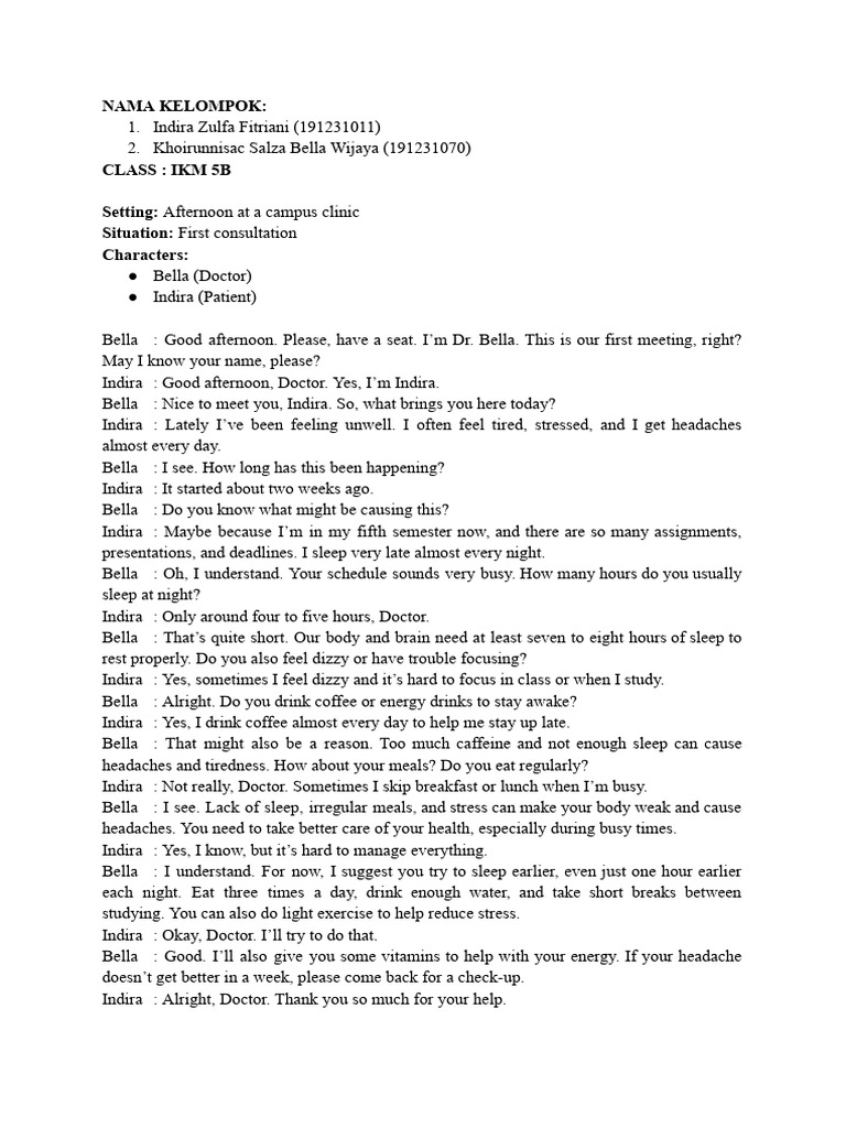 Campus Clinic First Consultation Script | PDF | Meal | Determinants Of ...