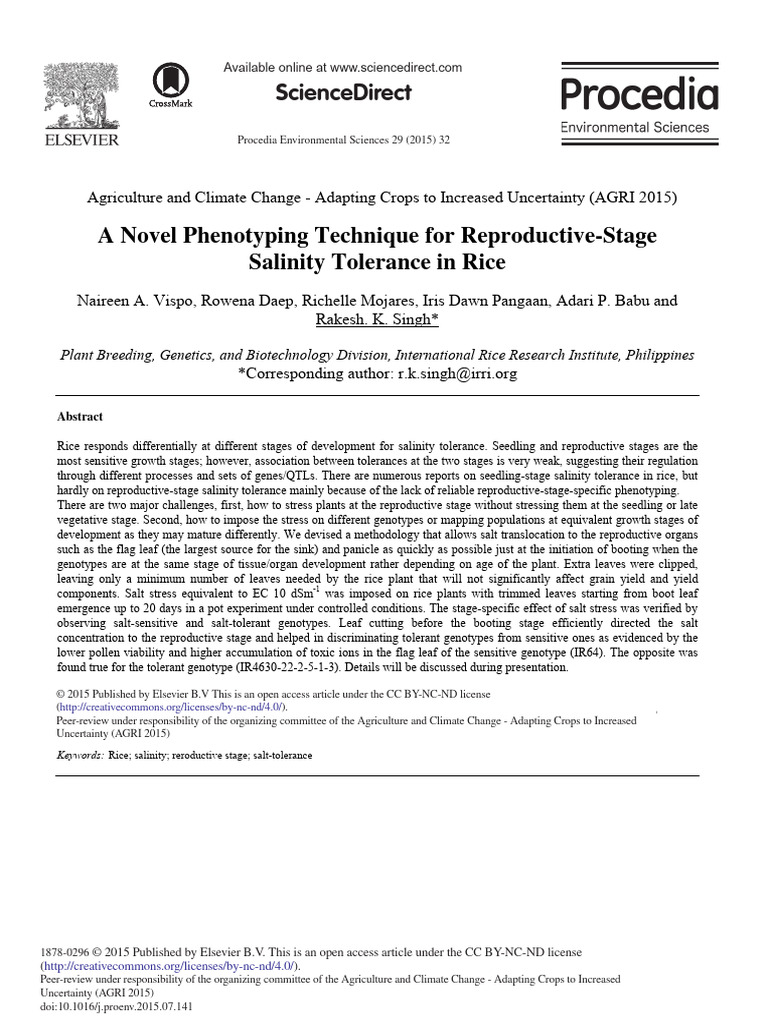 Salinity Tolerance in Rice: New Phenotyping Method | PDF | Rice | Phenotype