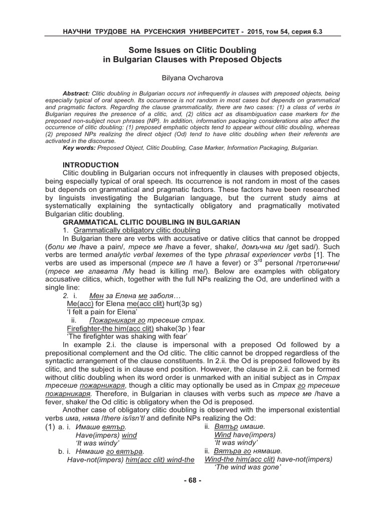 Clitic Doubling in Bulgarian Syntax | PDF | Clause | Linguistic Morphology