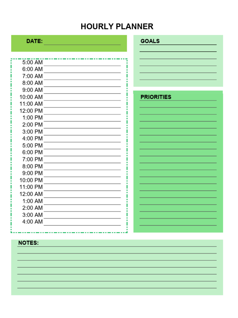 Daily Hourly Planner Template | PDF